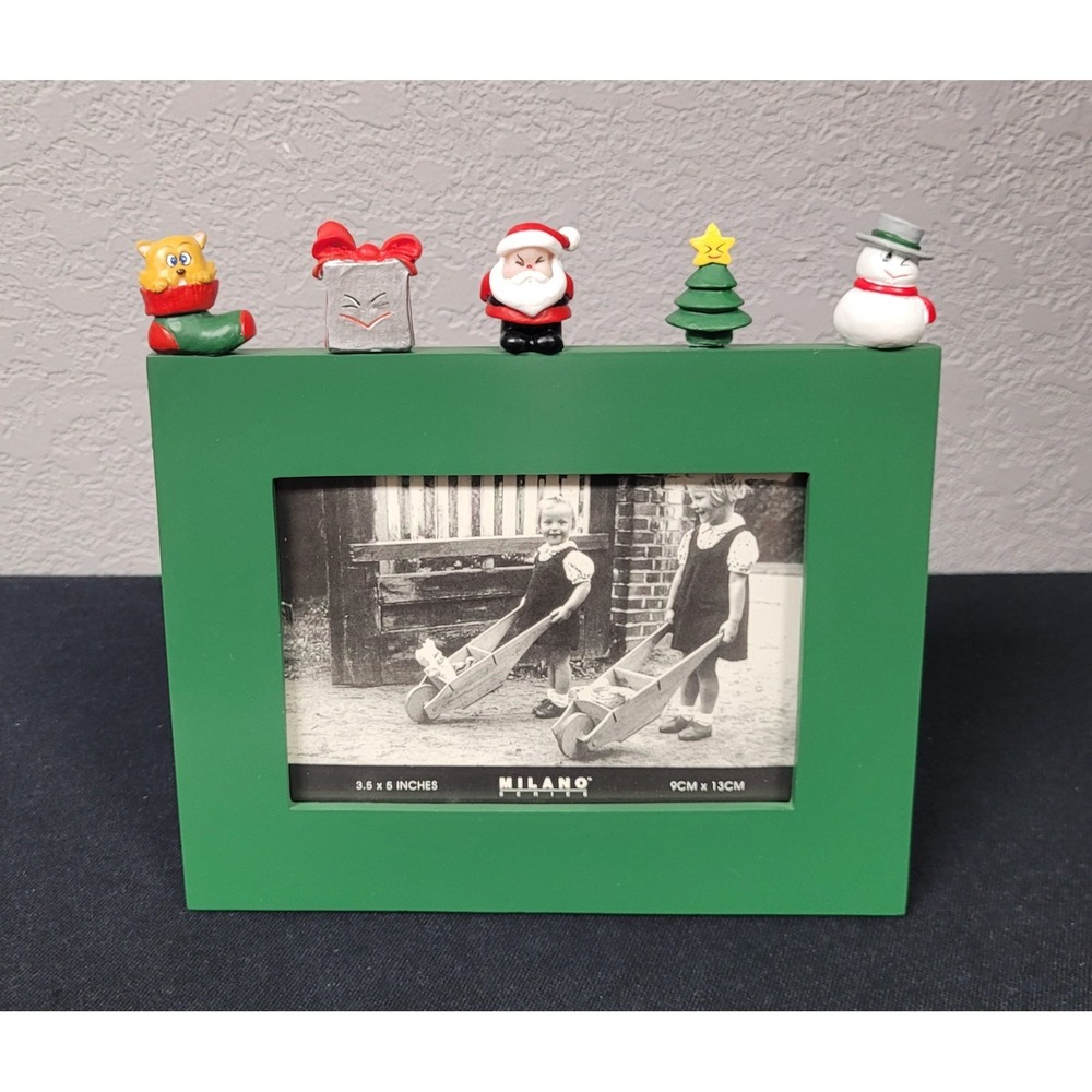 Vintage 1998–2001 Milano Green Christmas Wooden Picture Frame Holds 3.5 x 5"